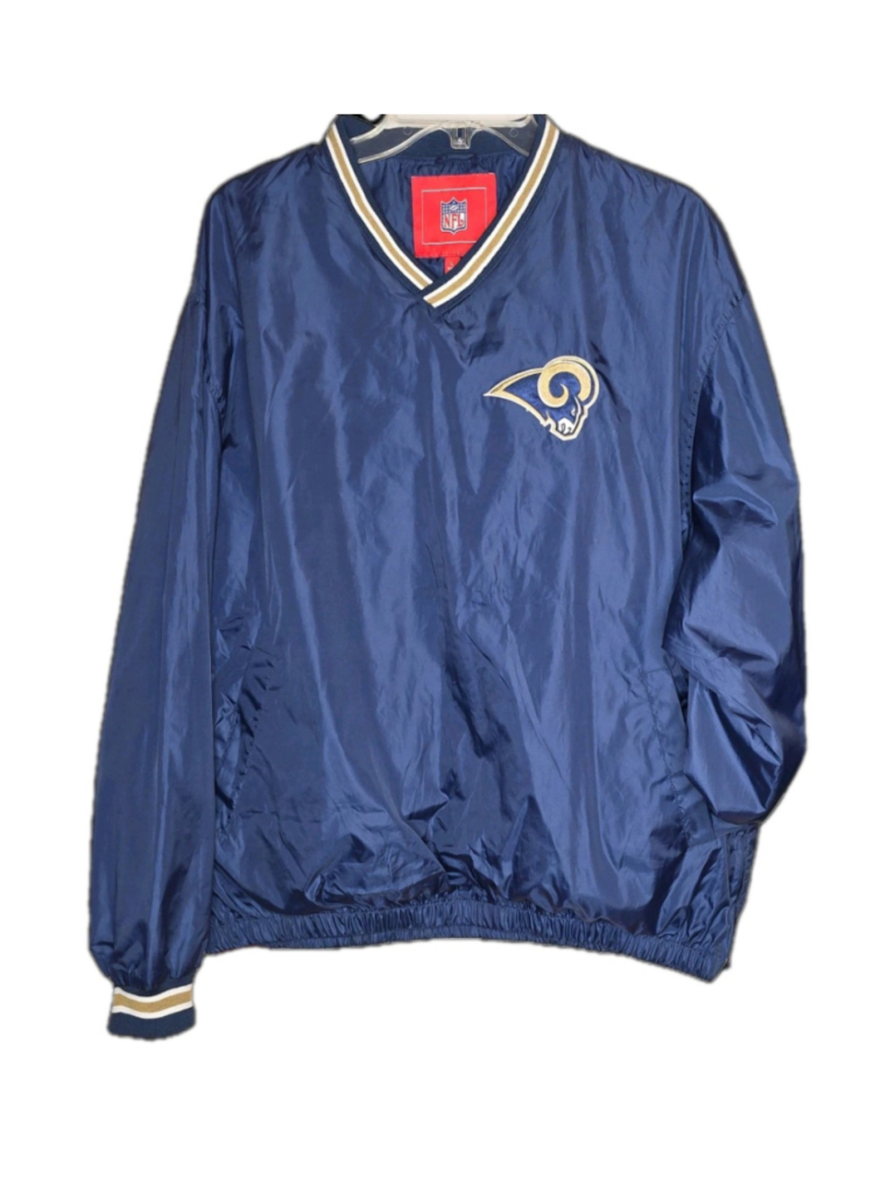 St Louis Rams NFL Pullover Windbreaker Jacket Mens Lg Y2K Navy Gold Embroidered